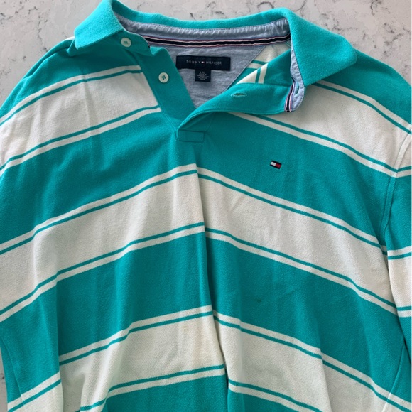 Teal and White Tommy Hilfiger Longsleeve Polo - Picture 2 of 3